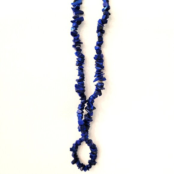 Polished Lapis Lazuli Chip Stone Necklace – 15” Drop - Picture 3 of 5